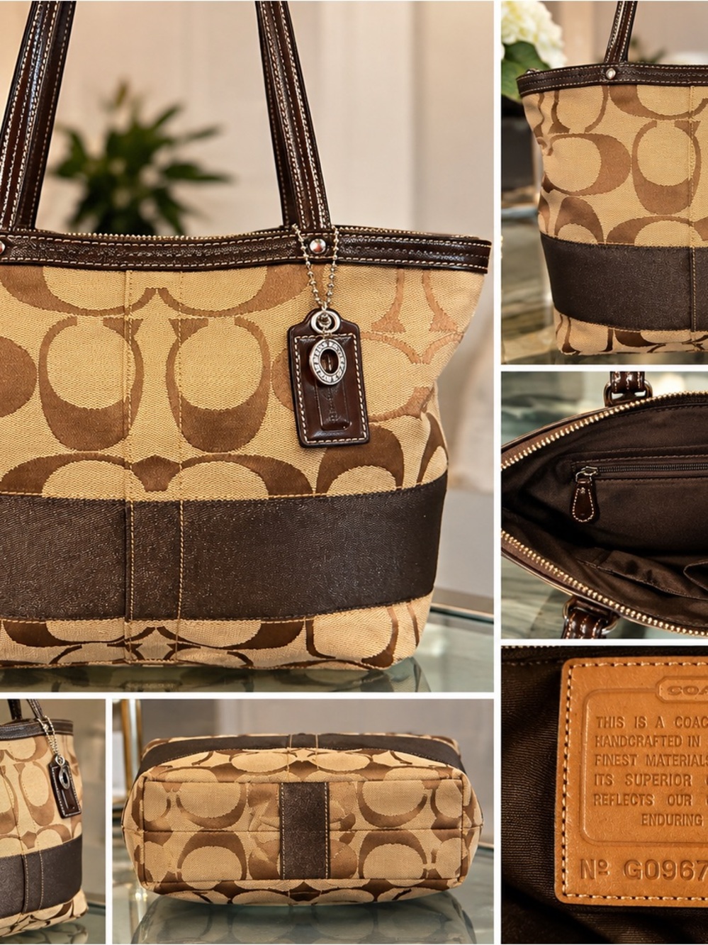 Vintage Coach Signature Stripe Tote – Khaki & Brown 🤎